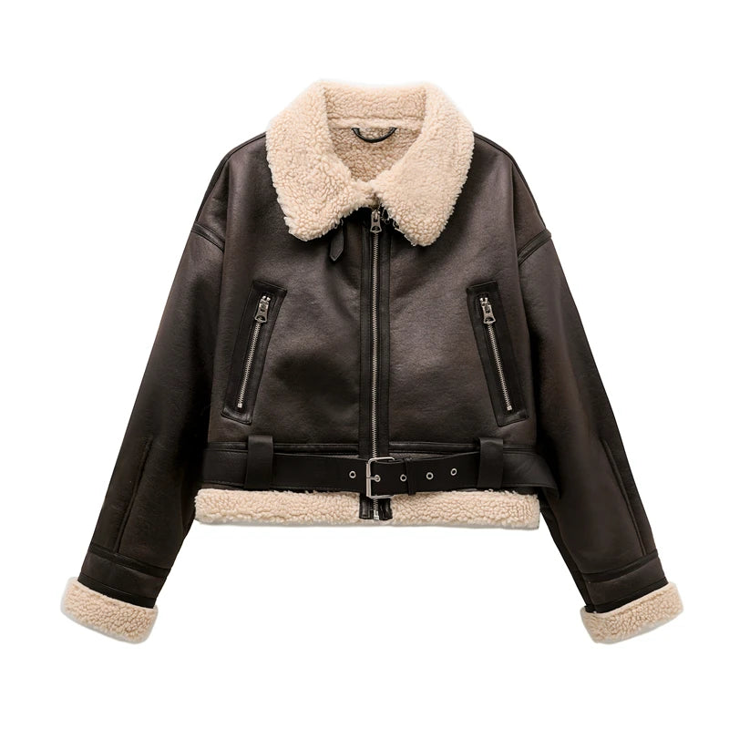 Women's Faux Shearling Belted Vintage Warm Jacket xs by HitMyNeed