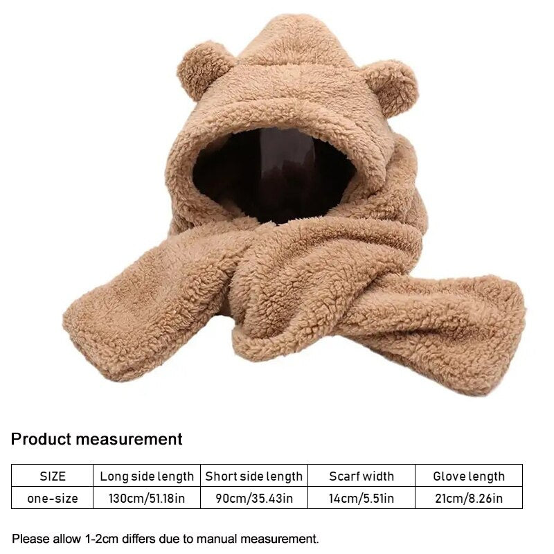 Women's Fleece Bear Ear Hat, Scarf & Gloves Set by HitMyNeed