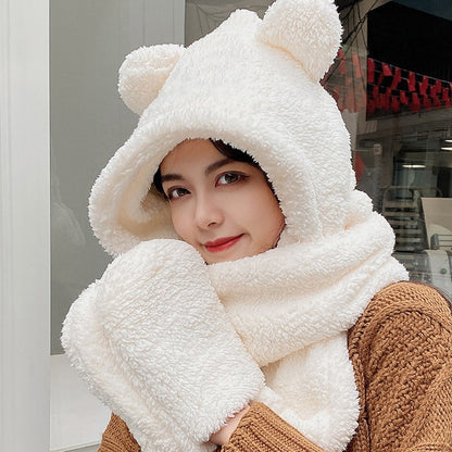 Women's Fleece Bear Ear Hat, Scarf & Gloves Set by HitMyNeed