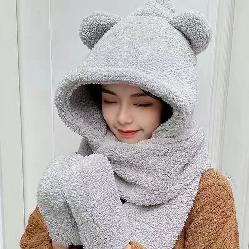 Women's Fleece Bear Ear Hat, Scarf & Gloves Set by HitMyNeed