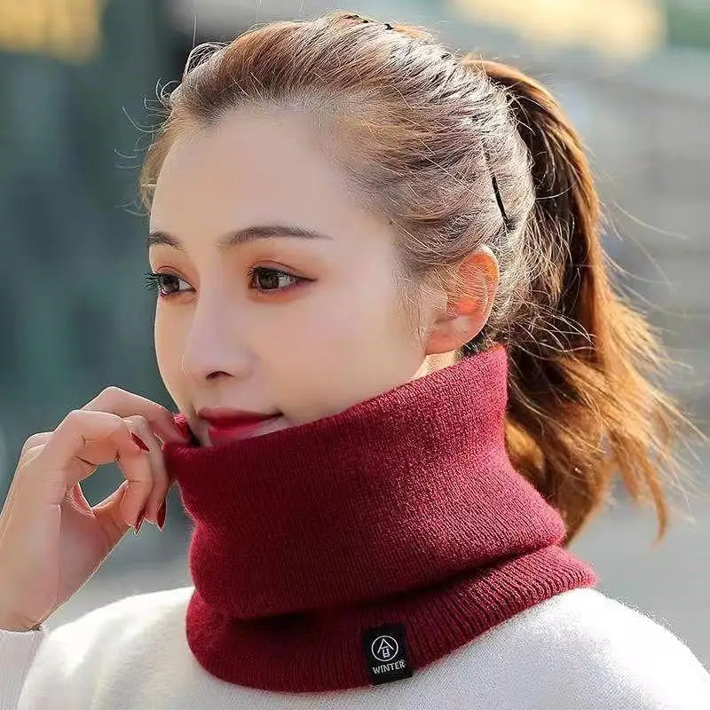 Women's Fleece Lined Knitted Neck Warmer & Headband wine-red by HitMyNeed