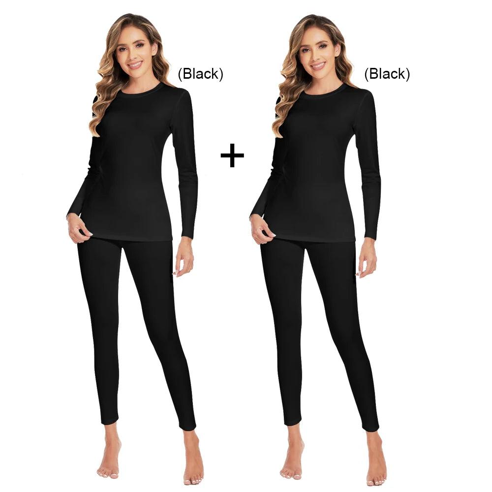 Women's Fleece Lined Thermal Underwear Set black-2pcs m by HitMyNeed