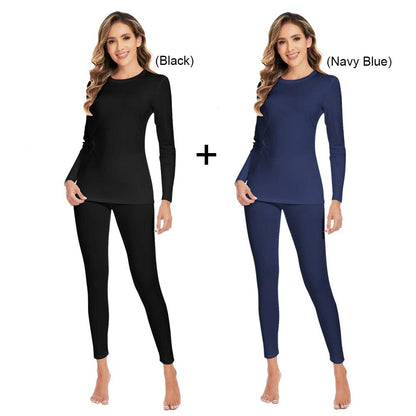 Women's Fleece Lined Thermal Underwear Set black-and-navy-blue s by HitMyNeed