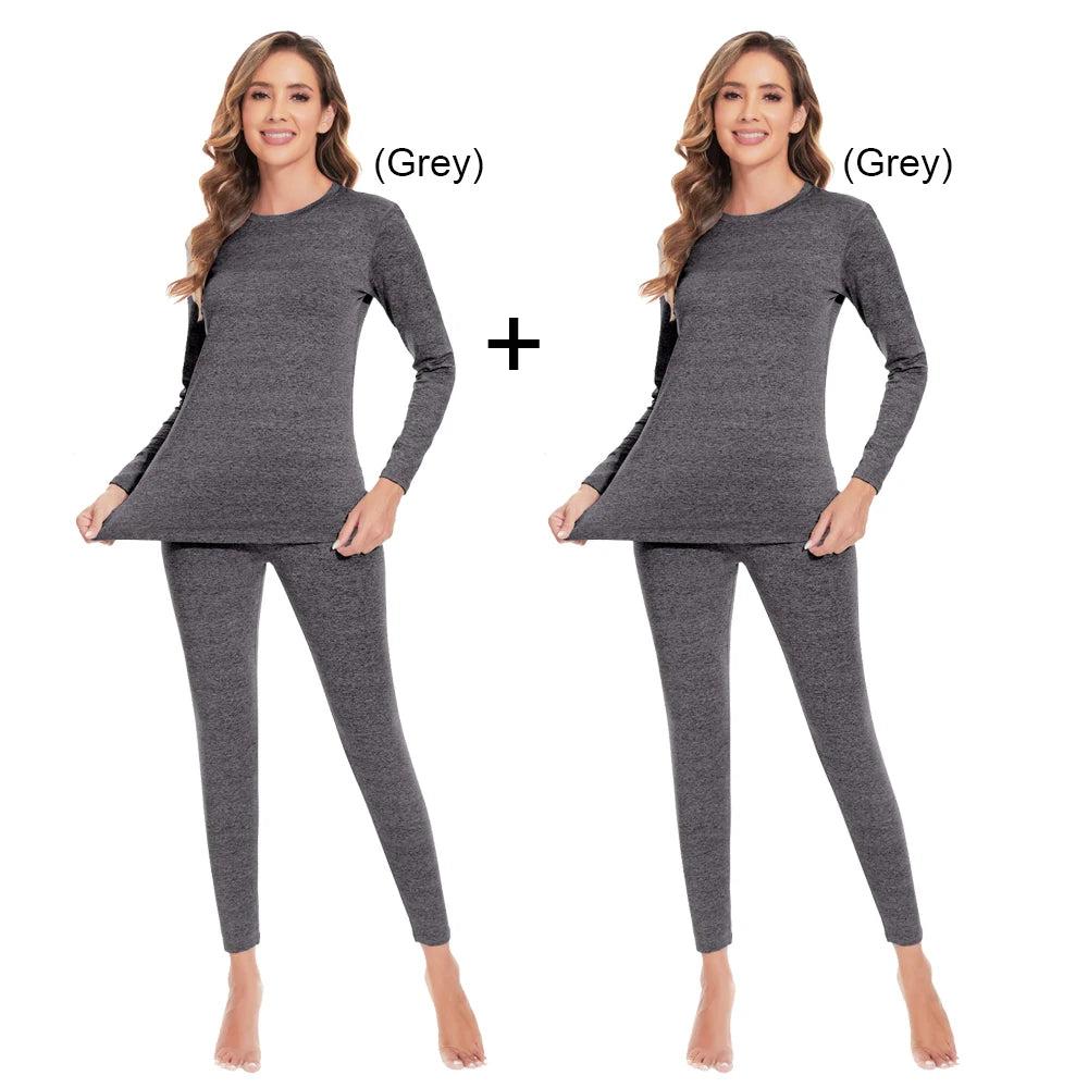 Women's Fleece Lined Thermal Underwear Set grey-2pcs s by HitMyNeed