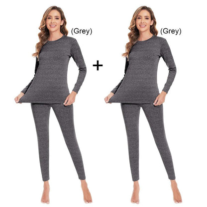 Women's Fleece Lined Thermal Underwear Set grey-2pcs s by HitMyNeed