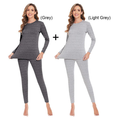 Women's Fleece Lined Thermal Underwear Set grey-and-light-grey xxxl by HitMyNeed
