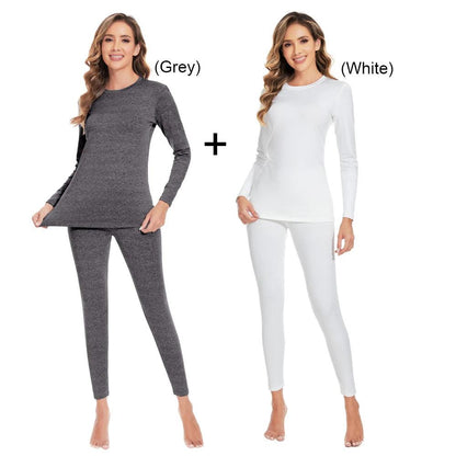 Women's Fleece Lined Thermal Underwear Set grey-and-white xs by HitMyNeed