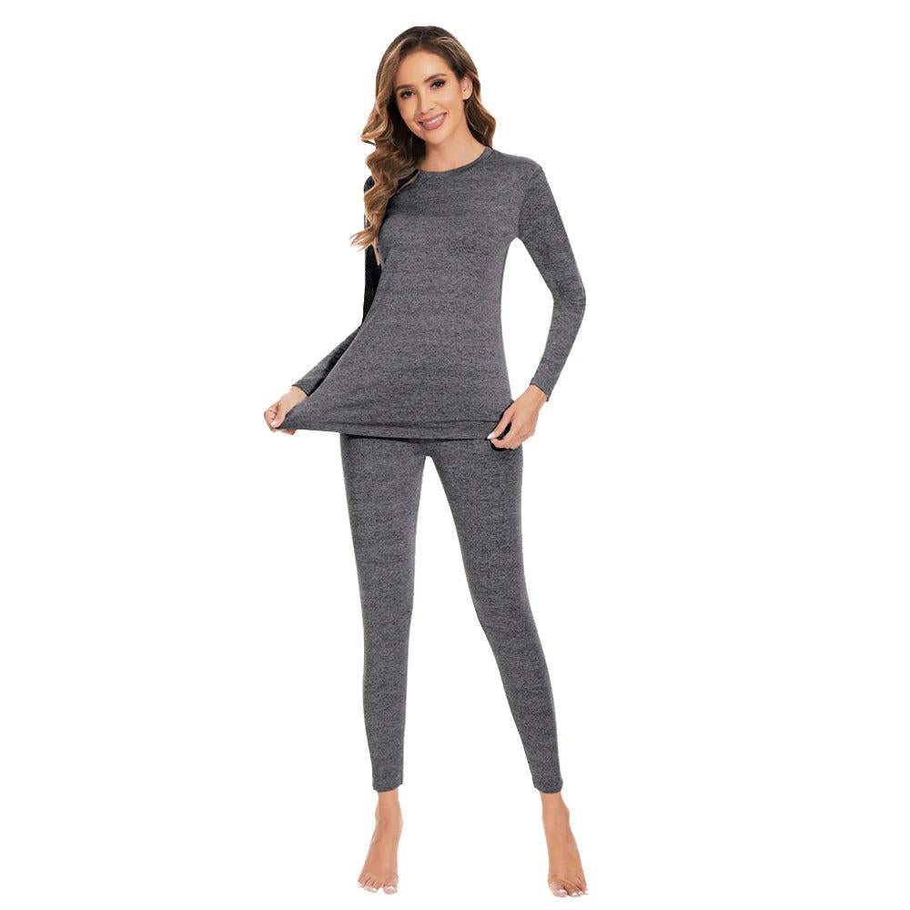 Women's Fleece Lined Thermal Underwear Set grey s by HitMyNeed