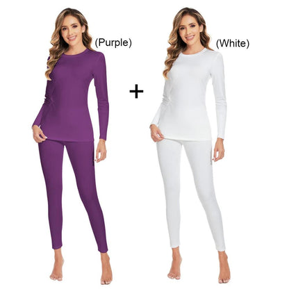 Women's Fleece Lined Thermal Underwear Set purple-and-white s by HitMyNeed