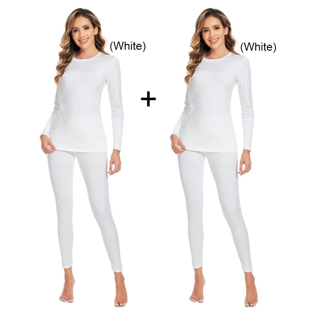 Women's Fleece Lined Thermal Underwear Set white-2pcs xl by HitMyNeed