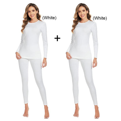 Women's Fleece Lined Thermal Underwear Set white-2pcs xl by HitMyNeed