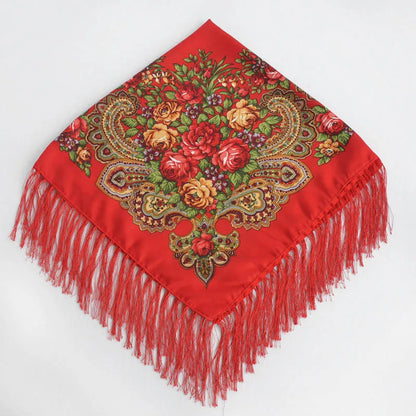 Women's Floral Russian Square Scarf with Fringe by HitMyNeed