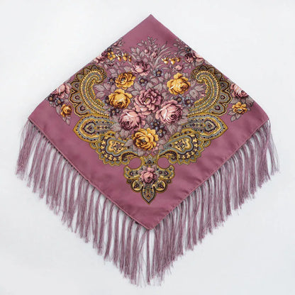Women's Floral Russian Square Scarf with Fringe by HitMyNeed