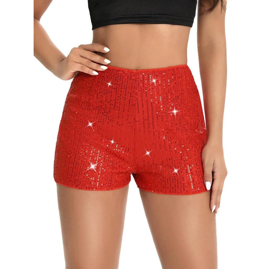 Women's Glitter Sequin Shorts for Parties & Nights Out red xl by HitMyNeed