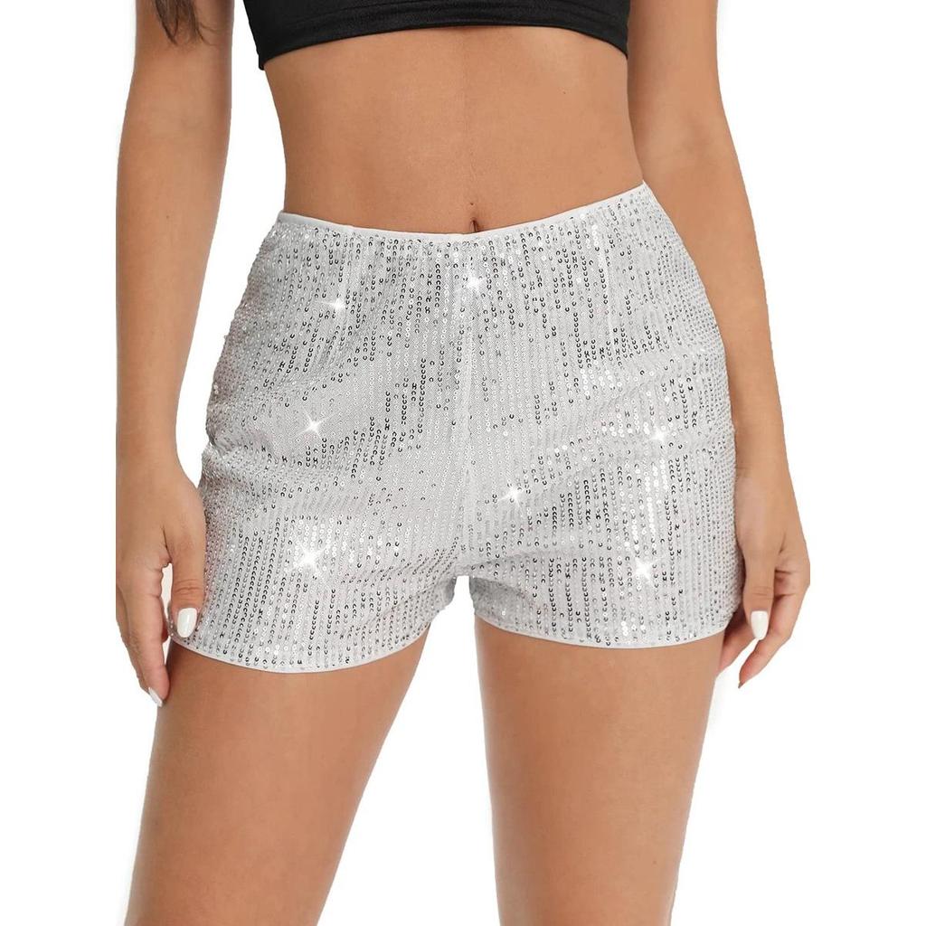 Women's Glitter Sequin Shorts for Parties & Nights Out white xl by HitMyNeed