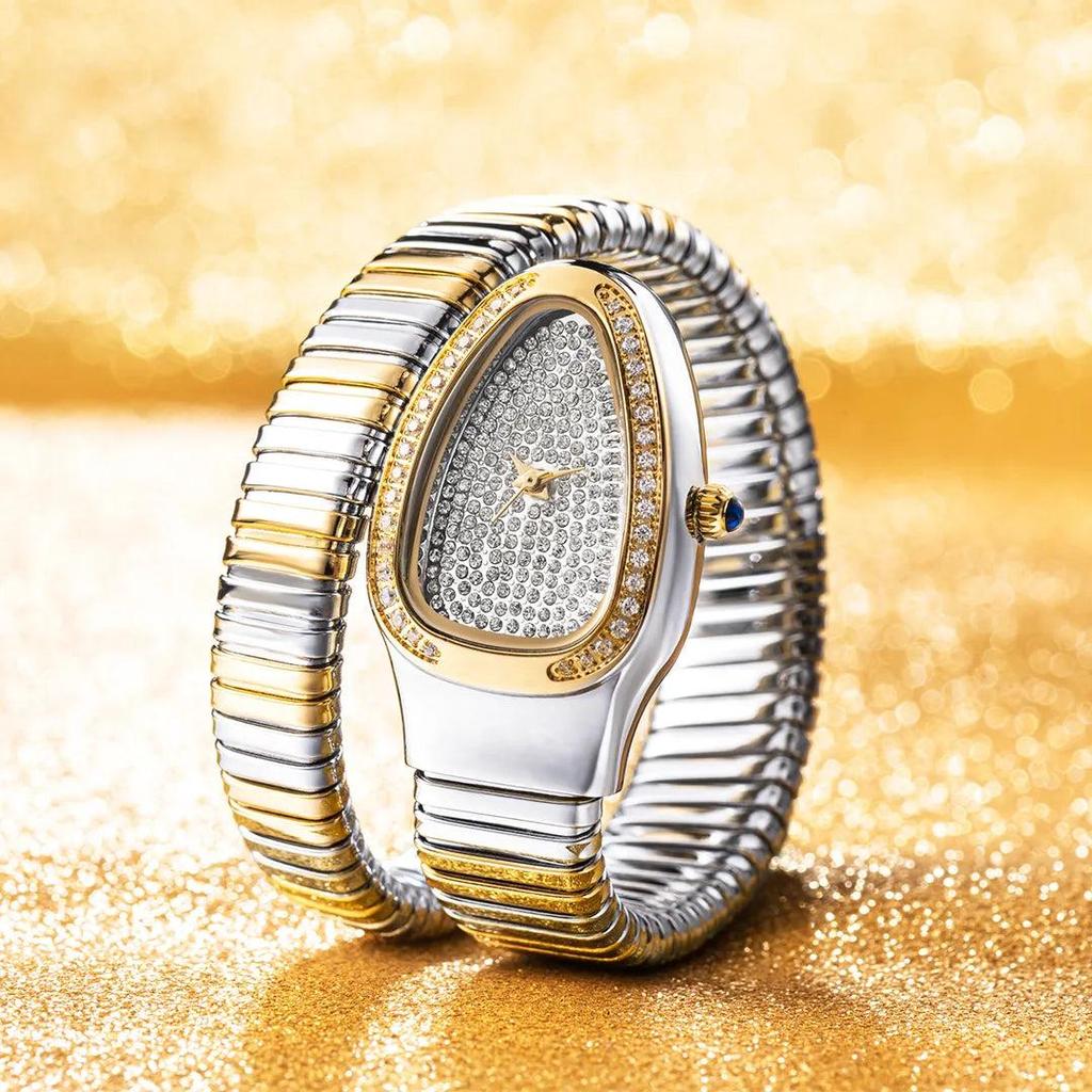 Women's Gold Snake Watch with Crystal Dial by HitMyNeed