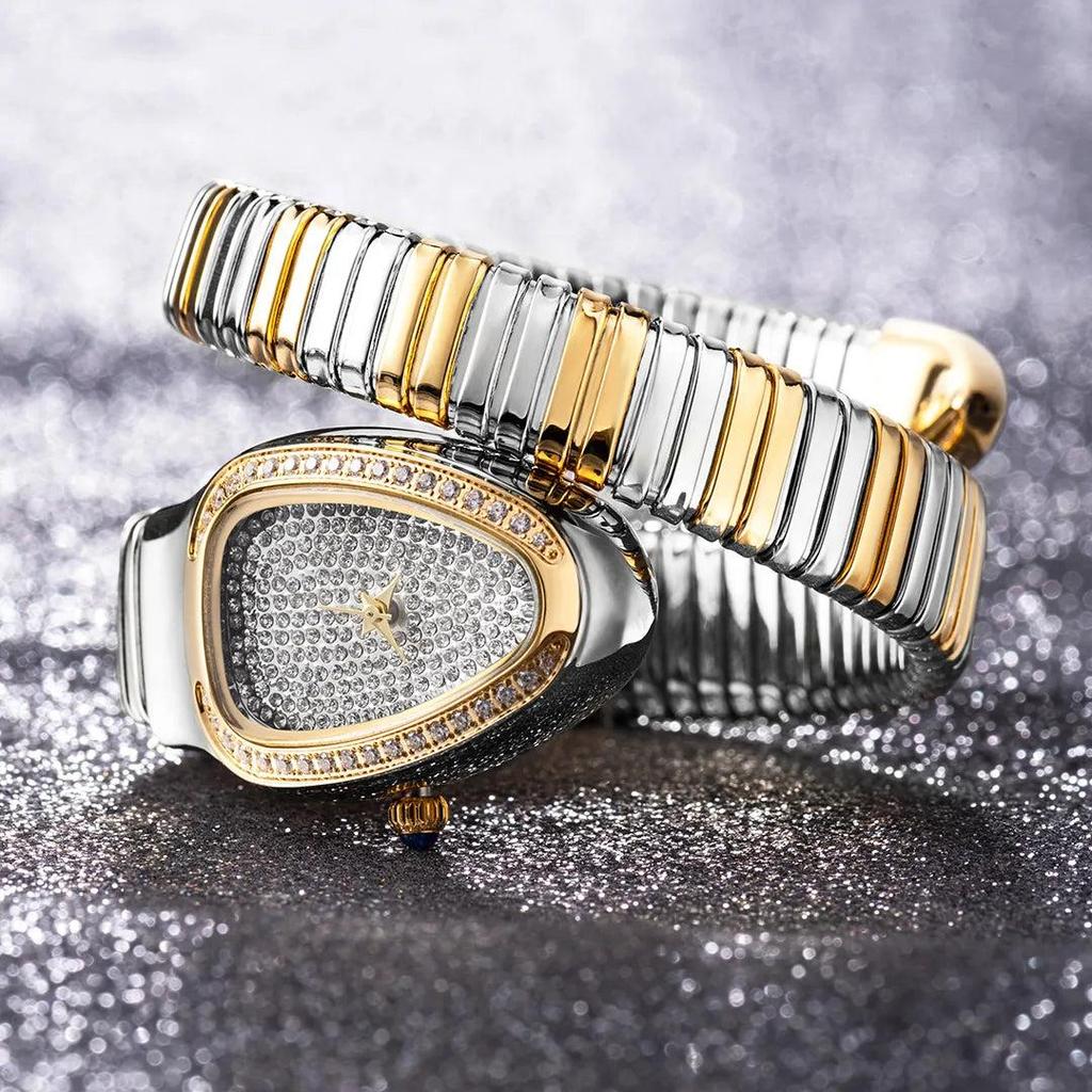 Women's Gold Snake Watch with Crystal Dial by HitMyNeed