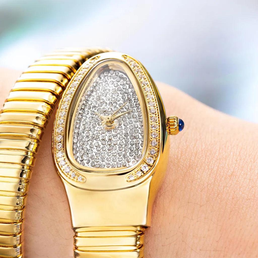 Women's Gold Snake Watch with Crystal Dial by HitMyNeed