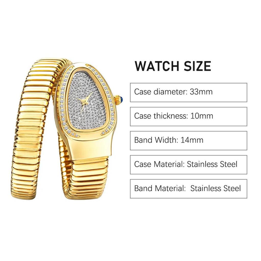 Women's Gold Snake Watch with Crystal Dial by HitMyNeed