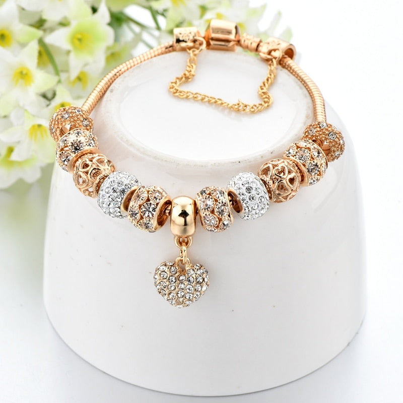 Women's Gold-Tone Heart Charm Bracelet 20cm by HitMyNeed