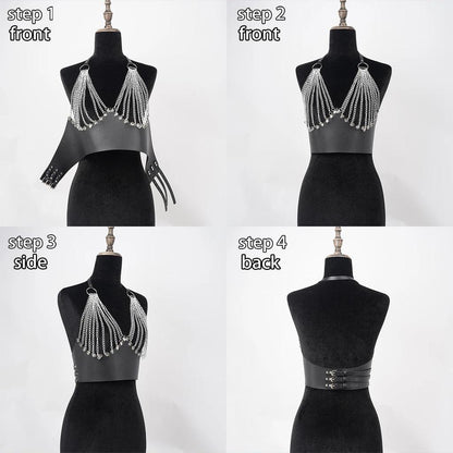 Women's Gothic Chain Corset Belt with Tassels by HitMyNeed