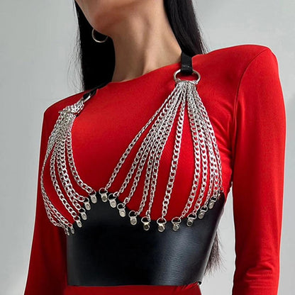 Women's Gothic Chain Corset Belt with Tassels waist-belt-29 by HitMyNeed