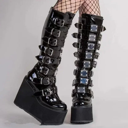 Women's Gothic Thigh High Platform Wedge Boots by HitMyNeed