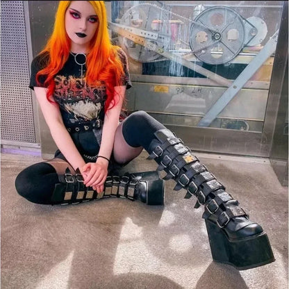 Women's Gothic Thigh High Platform Wedge Boots by HitMyNeed