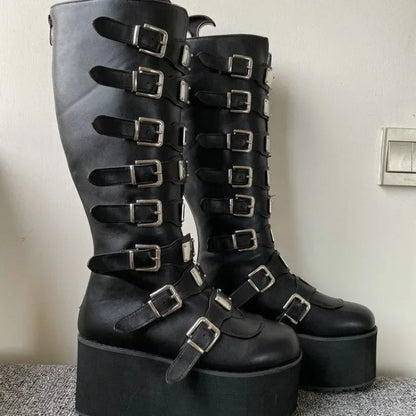 Women's Gothic Thigh High Platform Wedge Boots by HitMyNeed