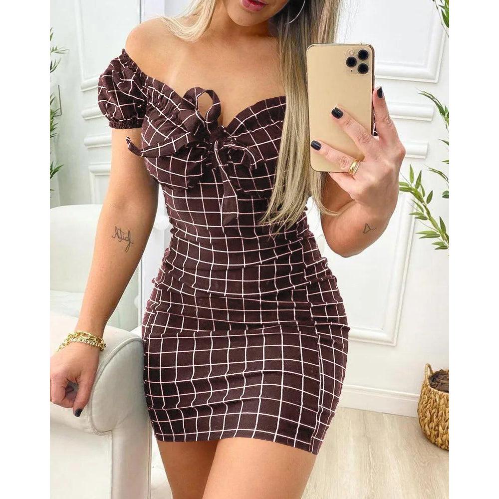 Women's Grid Print Summer Mini Dress by HitMyNeed