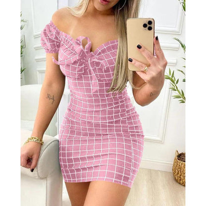 Women's Grid Print Summer Mini Dress by HitMyNeed