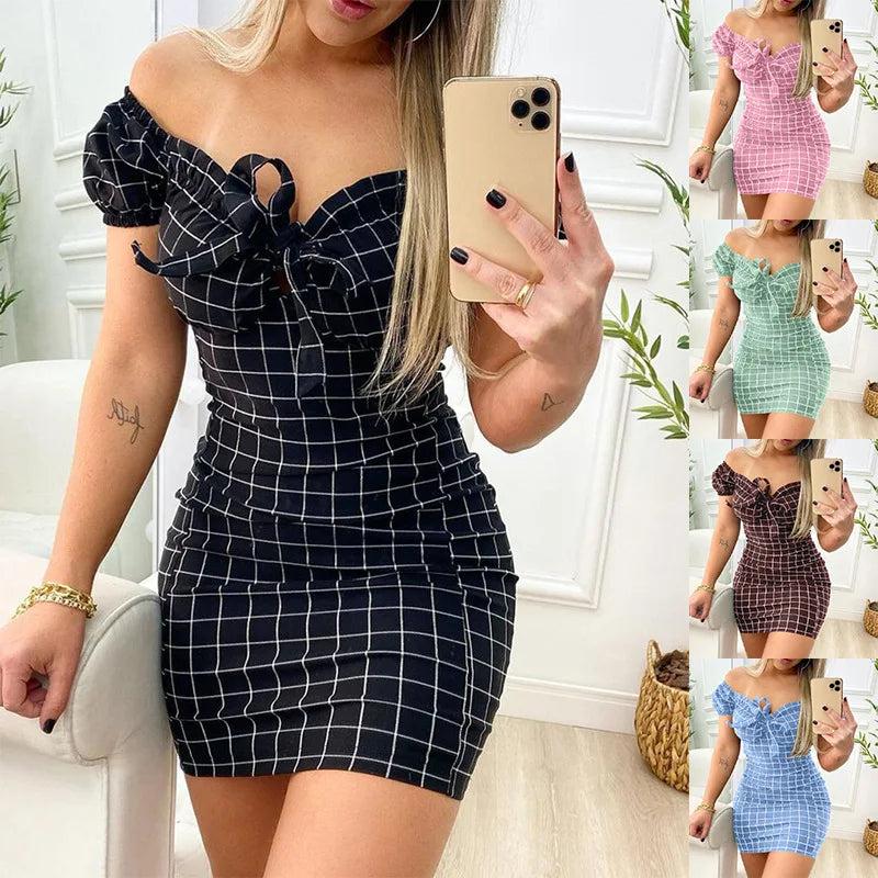 Women's Grid Print Summer Mini Dress by HitMyNeed
