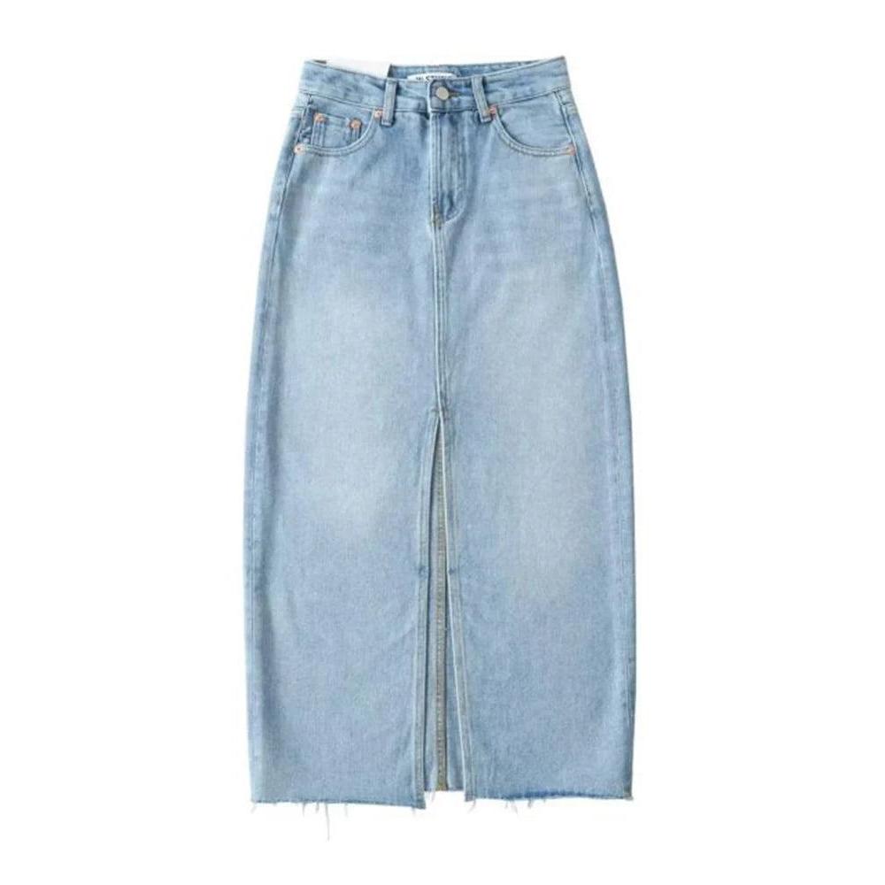 Women's High Slit Vintage Denim Skirt with Pockets blue s by HitMyNeed