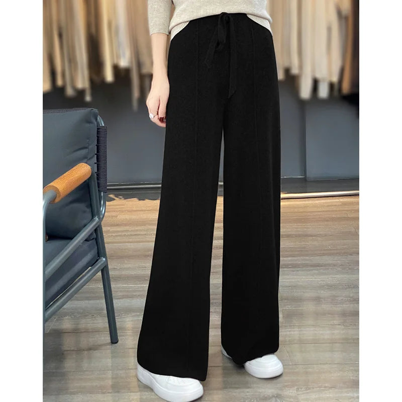 Women's High Waist 100% Merino Wool Pants black xl by HitMyNeed