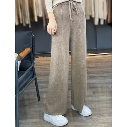 Women's High Waist 100% Merino Wool Pants camel xxxl by HitMyNeed