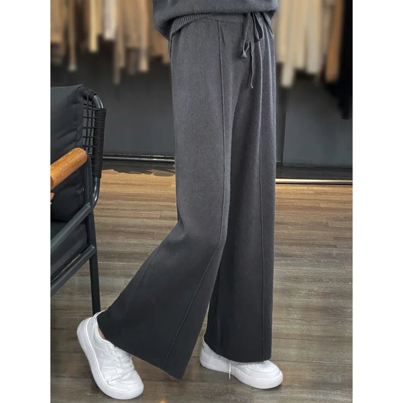 Women's High Waist 100% Merino Wool Pants dark-grey xxxl by HitMyNeed