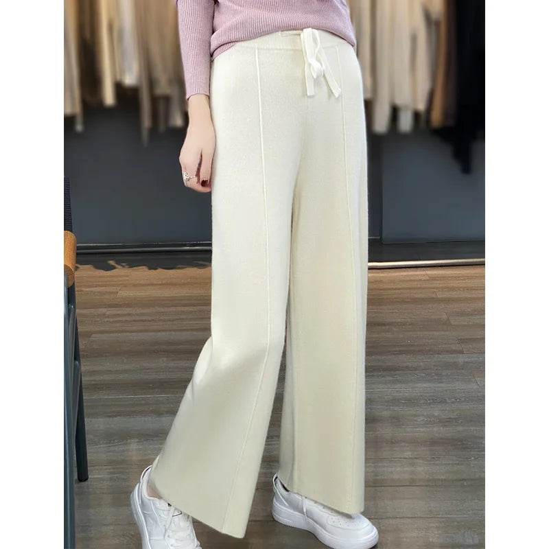 Women's High Waist 100% Merino Wool Pants whote xxxl by HitMyNeed
