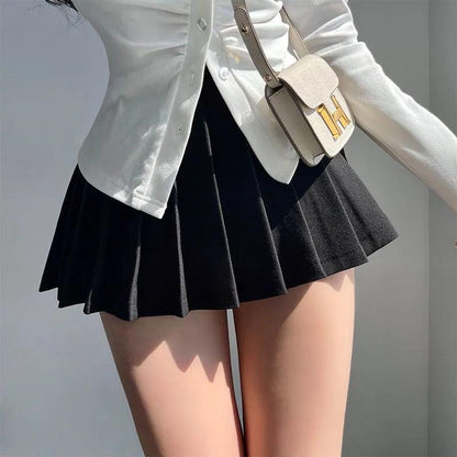 Women's High Waist Pleated Skort Mini A-Line black m by HitMyNeed