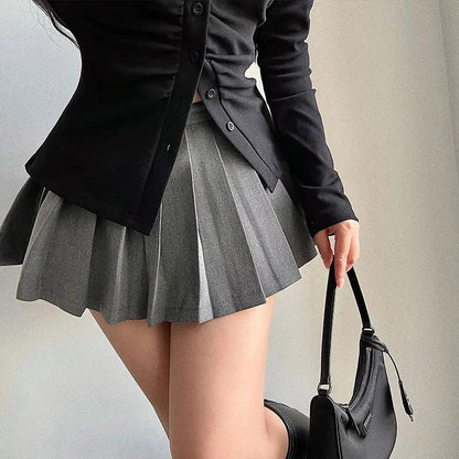 Women's High Waist Pleated Skort Mini A-Line gray s by HitMyNeed
