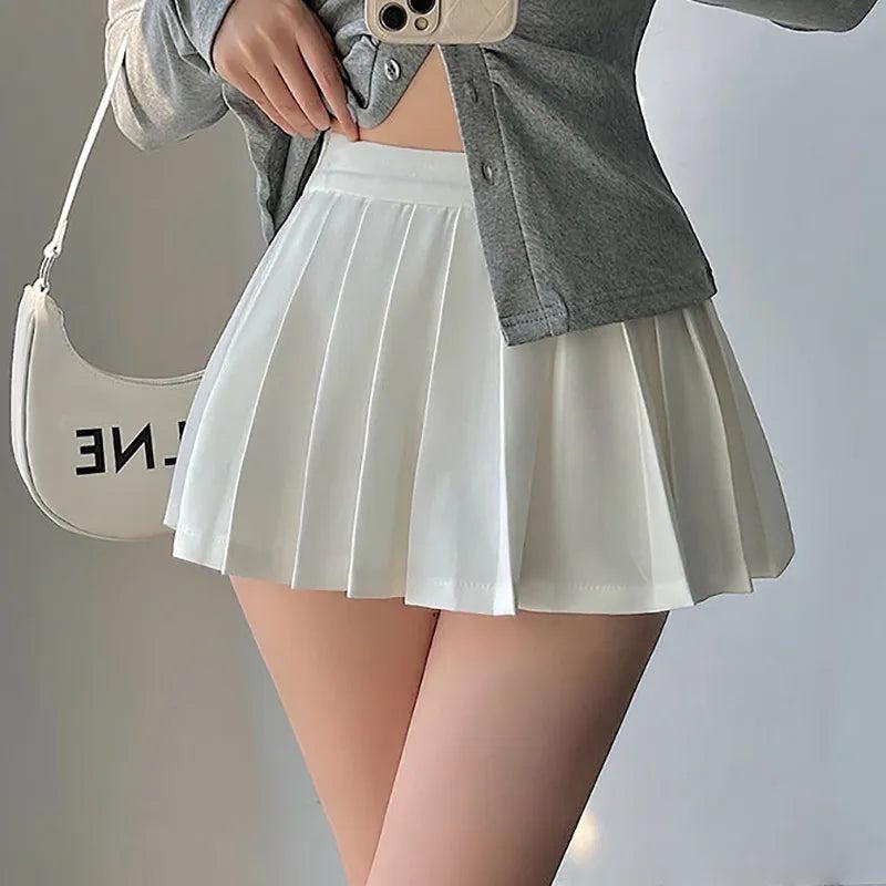 Women's High Waist Pleated Skort Mini A-Line white l by HitMyNeed