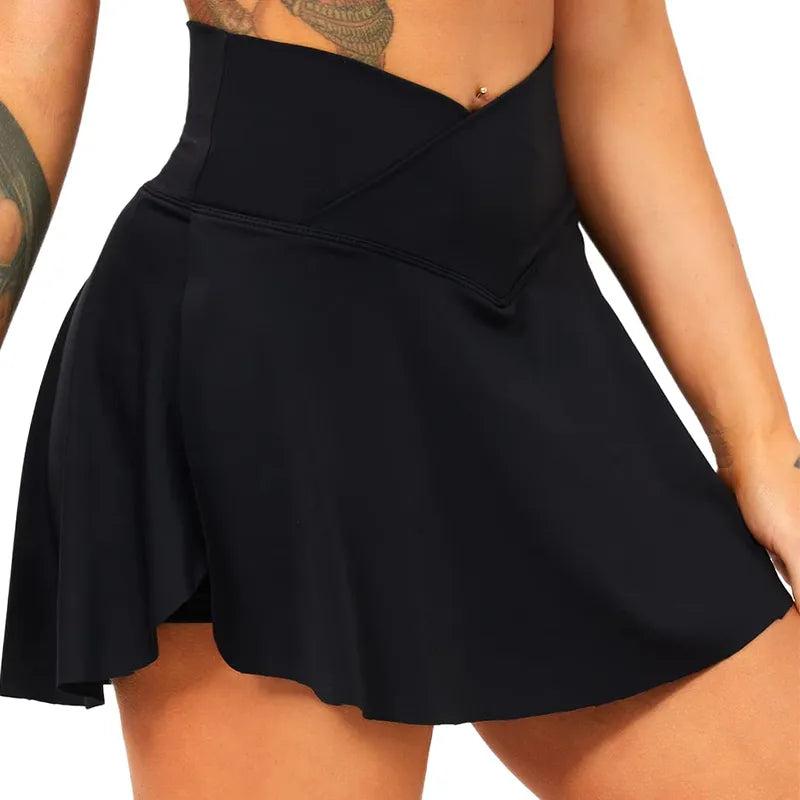 Women's High-Waist Tennis Skirt with Side Pockets by HitMyNeed