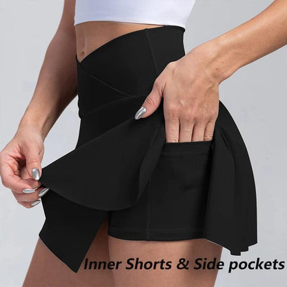 Women's High-Waist Tennis Skirt with Side Pockets by HitMyNeed