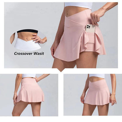 Women's High-Waist Tennis Skirt with Side Pockets by HitMyNeed