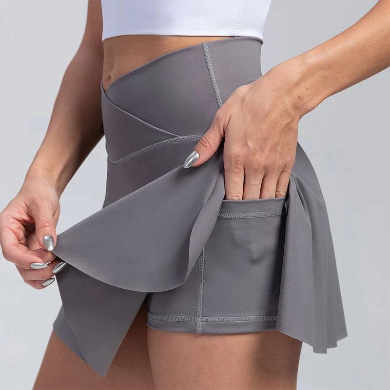 Women's High-Waist Tennis Skirt with Side Pockets by HitMyNeed