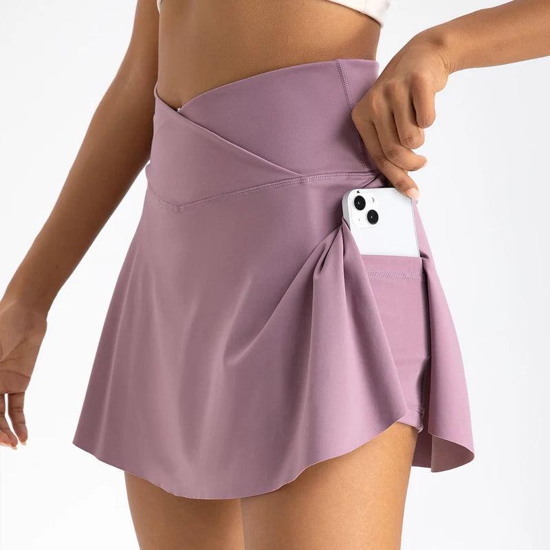 Women's High-Waist Tennis Skirt with Side Pockets bean-paste xl by HitMyNeed