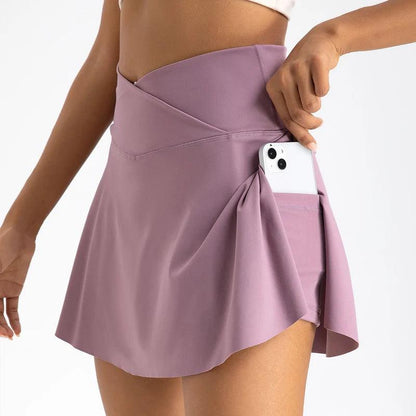 Women's High-Waist Tennis Skirt with Side Pockets bean-paste xl by HitMyNeed