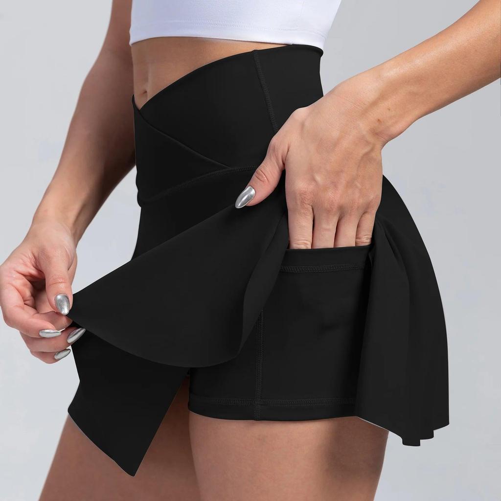 Women's High-Waist Tennis Skirt with Side Pockets black xl by HitMyNeed