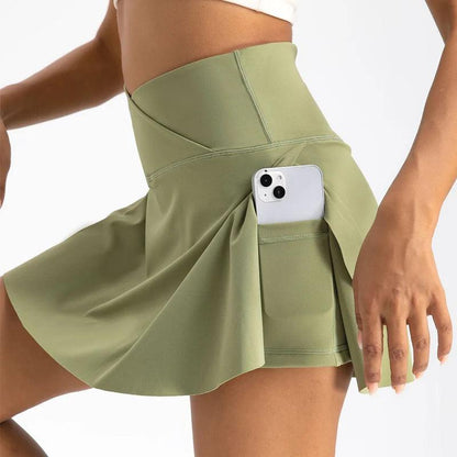 Women's High-Waist Tennis Skirt with Side Pockets grass-green s by HitMyNeed