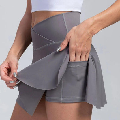 Women's High-Waist Tennis Skirt with Side Pockets grey l by HitMyNeed