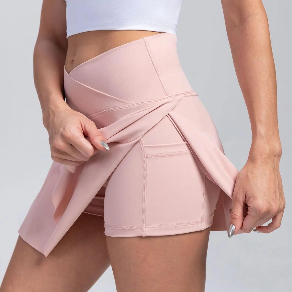 Women's High-Waist Tennis Skirt with Side Pockets light-pink xxl by HitMyNeed